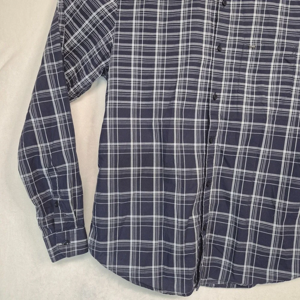 Killer Mens Navy Blue White Plaid Button Down Shirt Long Sleeve Cotton Large